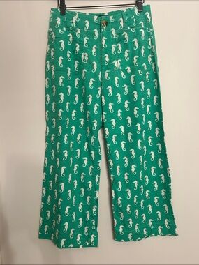 Anthropologie Teal Green Seahorse-Print Cropped Pants